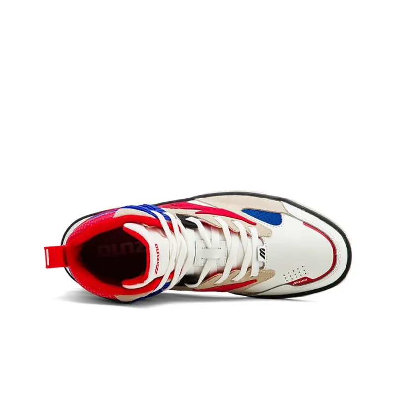 Mizuno Court Cl Mid Coverage Anti Slip And Wear Resistant Breathable High Top Skateboard Shoes Unisex White Red Blue-2