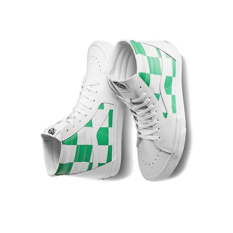 Vans Sk8 Hi 'Leather Check True White Fern Green'-3