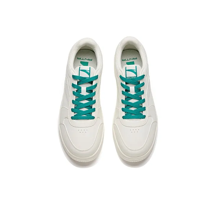 Anta Breathable Low Top Skateboard Shoes Men's White Green-3