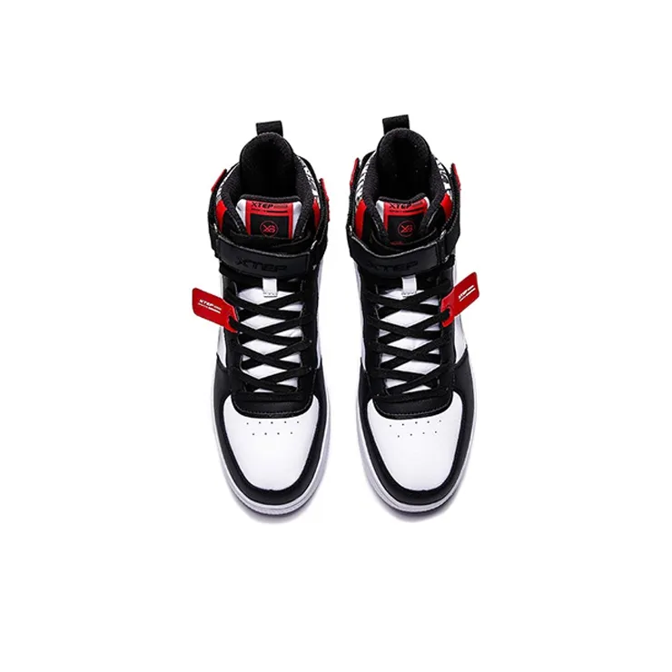 XTEP Wear Resistant High Top Skateboard Shoes Men's White Red Black-2