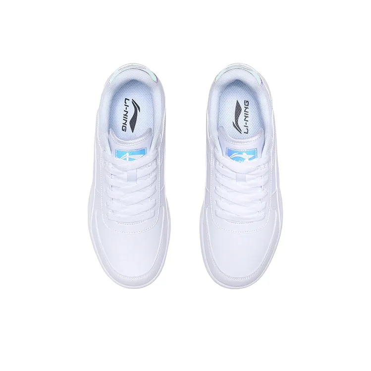 LiNing Non slip Wear resistant Shock Absorption Low Top Skateboard Shoes Women's Laser White-3
