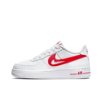 Nike Air Force 1 Low White Red Cut Out Swoosh GS
