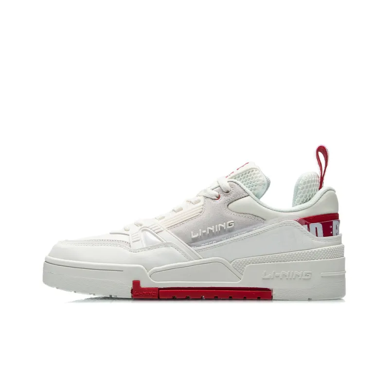 LiNing 001 BTC Slip Resistant, Abrasion Resistant, Balance, Lightweight Low Top Skateboard Shoes Unisex White Red-0