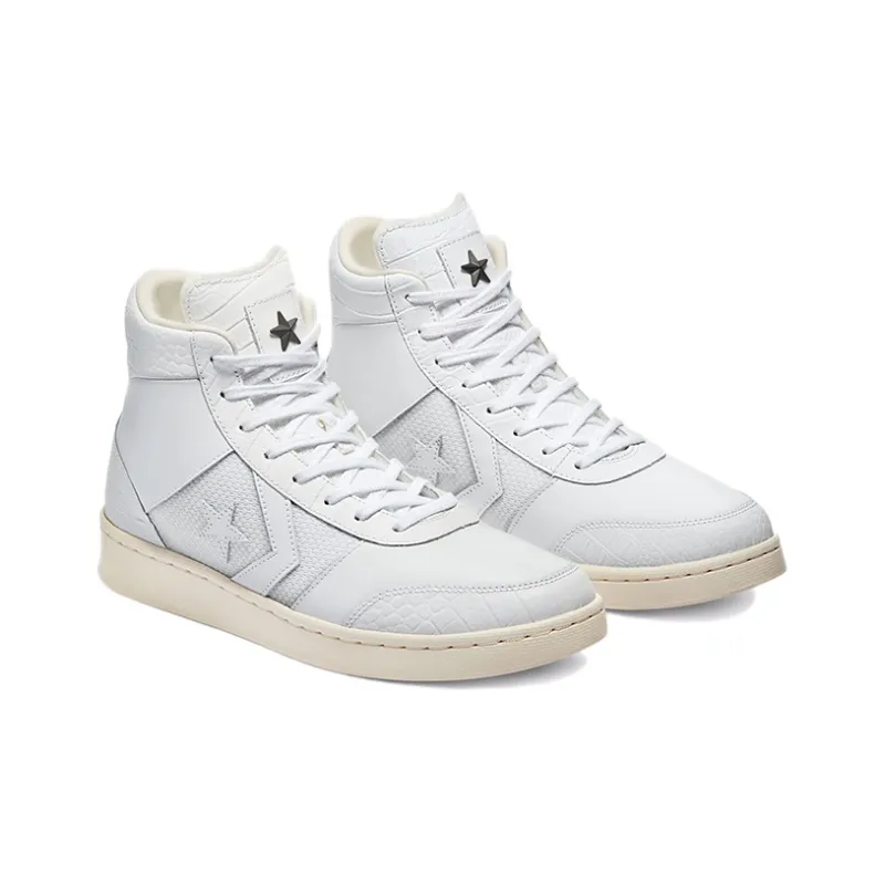 Converse Croc Emboss Pro Leather Sport Wear-Resistant High-Top Skateboard Shoes Unisex Pure White-2