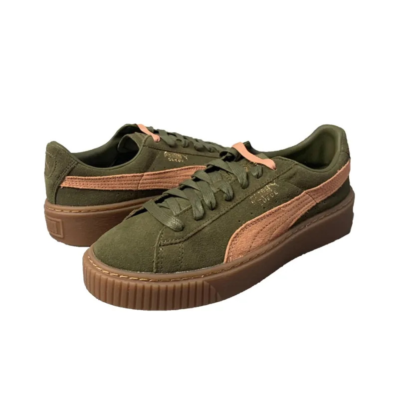 FENTY BEAUTY x PUMA Suede Platform Platform Slip-Resistant Low-Top Skateboard Shoes Women's Green Velvet-2