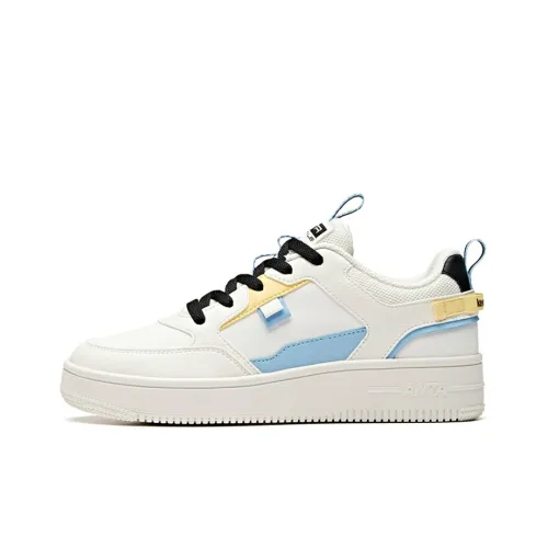 ANTA Life Collection Skateboard Shoes Women's Low-Top Ivory White/Black/Hyper Hydro Blue