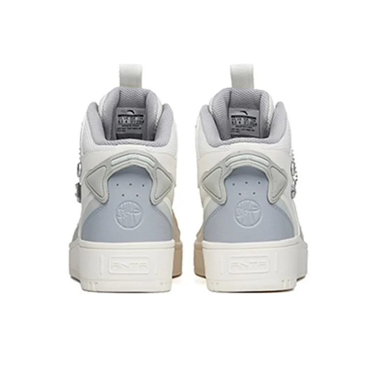 Anta Anti Slip Wear Resistant High Top Skateboard Shoes Women's White Gray-4