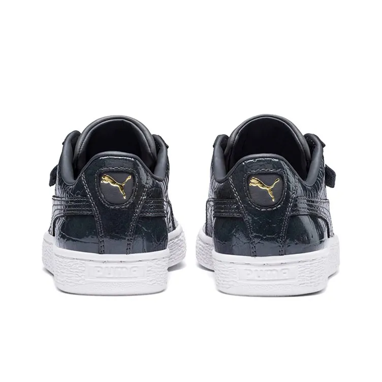 PUMA Basket Exotic Lu Anti-Slip And Wear-Resistant Lightweight Low-Top Skateboard Shoes Women's Dark Blue White-3