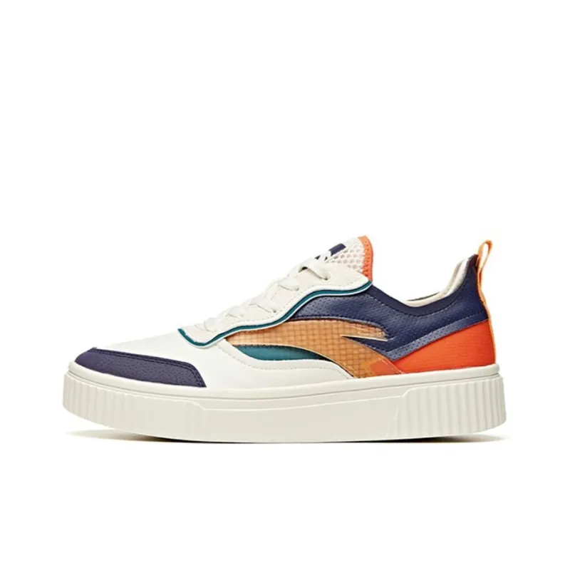 Anta Life Collection Anti-Slip Wear-Resistant Low-Top Skateboard Shoes White Orange Blue-0