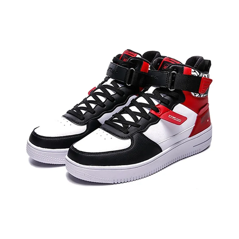 XTEP Wear Resistant High Top Skateboard Shoes Men's White Red Black-1