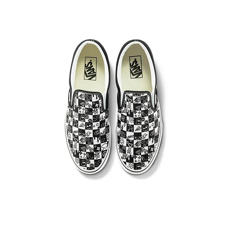 Vans Classic Doodle Checkered Slip on 'Black White'-2