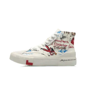 LiNing CF Hello Earth High Top Skateboard Shoes Men's White Red