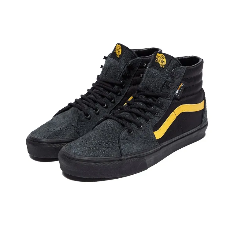 Vans SK8 Cordura Anti Slip Wear Resistant High Top Skateboard Shoes Unisex Black Yellow-2