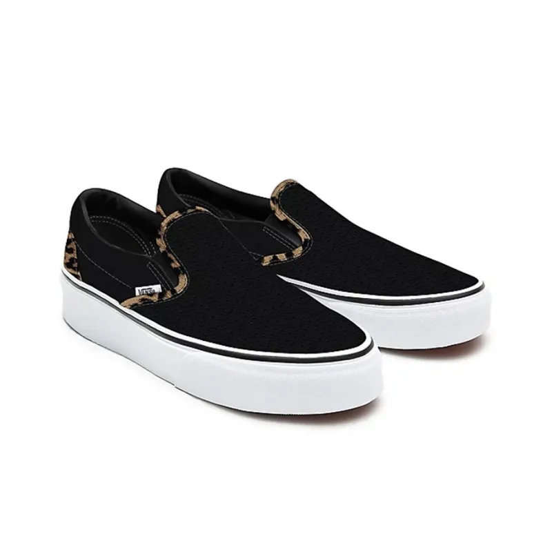 Vans Customs Black Leather Leopard Slip on-2