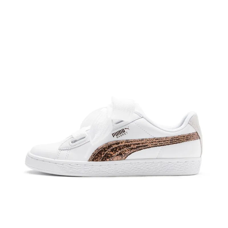 PUMA Basket Heart Glitter Lightweight Balance Low-Top Skateboard Shoes Women's White Rose Gold-0