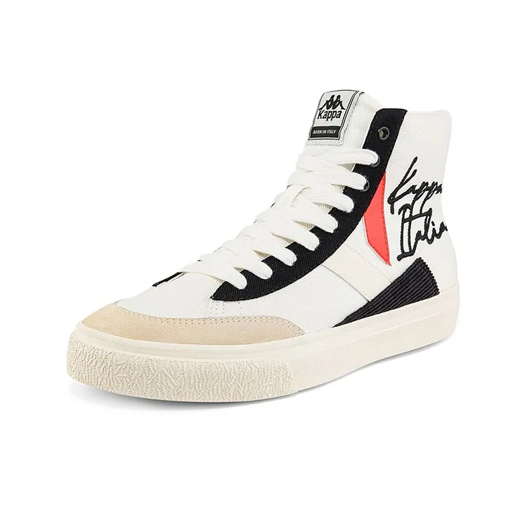 Kappa Lightweight Anti Slip High Top Skateboard Shoes Unisex White Black Orange-1