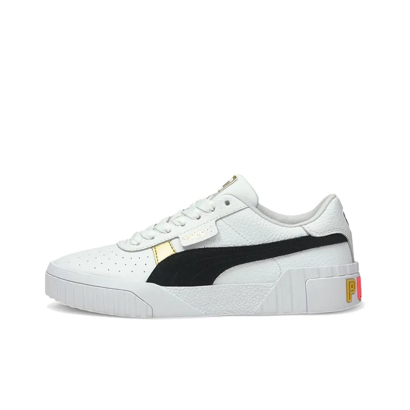 PUMA Cali Wear resistant And Lightweight Low Top Skateboard Shoes Women's Black White Gold-0