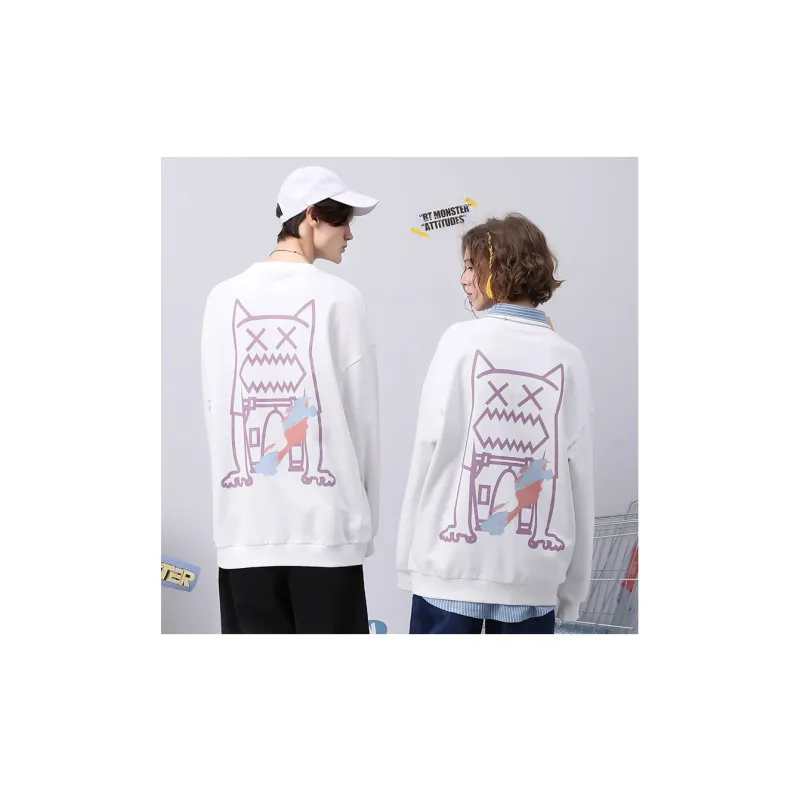 Bt Crew Neck Loose Fit Regular Sweatshirt Unisex White-2