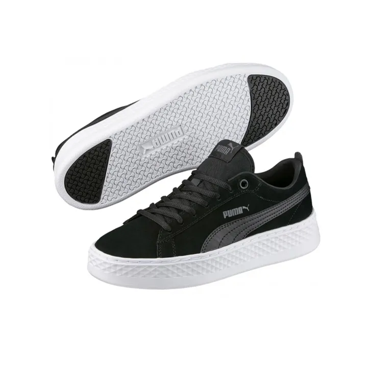 PUMA Smash Platform Suede Casual Board Shoes Black/White Women's-4