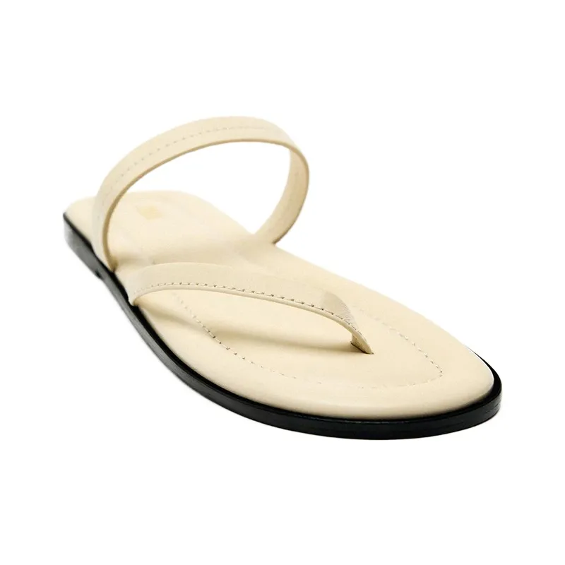 ZARA Rubber Sole Flip Flops Women's Light Beige Yellow-3