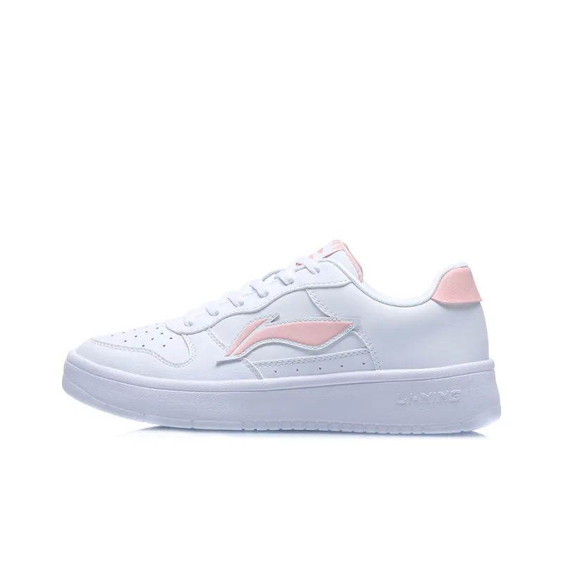 LiNing Sports Life Collection Anti Slip And Wear Resistant Lightweight Low Top Skateboard Shoes Women's White Pink-0