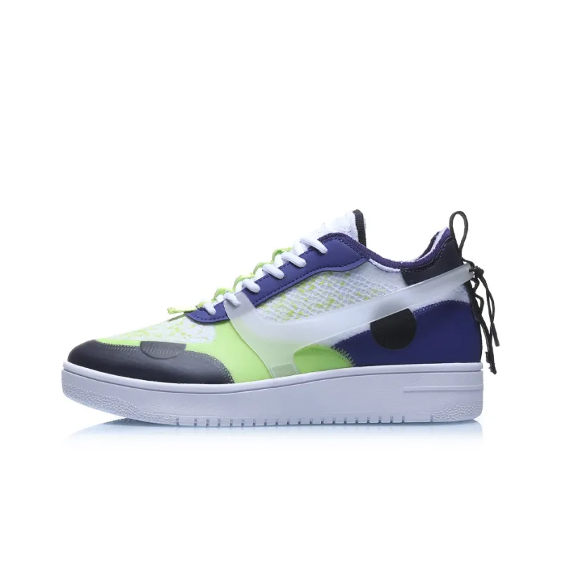 LiNing CF Slip Resistant Cushioning Low Top Skateboard Shoes Men's White Blue-0