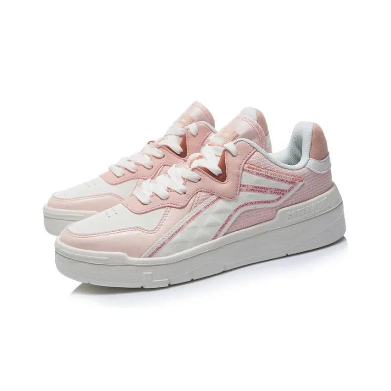 LiNing Wave Superwave Lite Anti Slip Wear Resistant Low Top Skateboard Shoes Women's Pink White-2