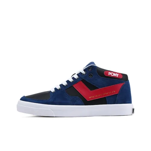 PONY Warm Slip Resistant Lightweight Mid Top Skateboard Shoes Unisex Black Blue