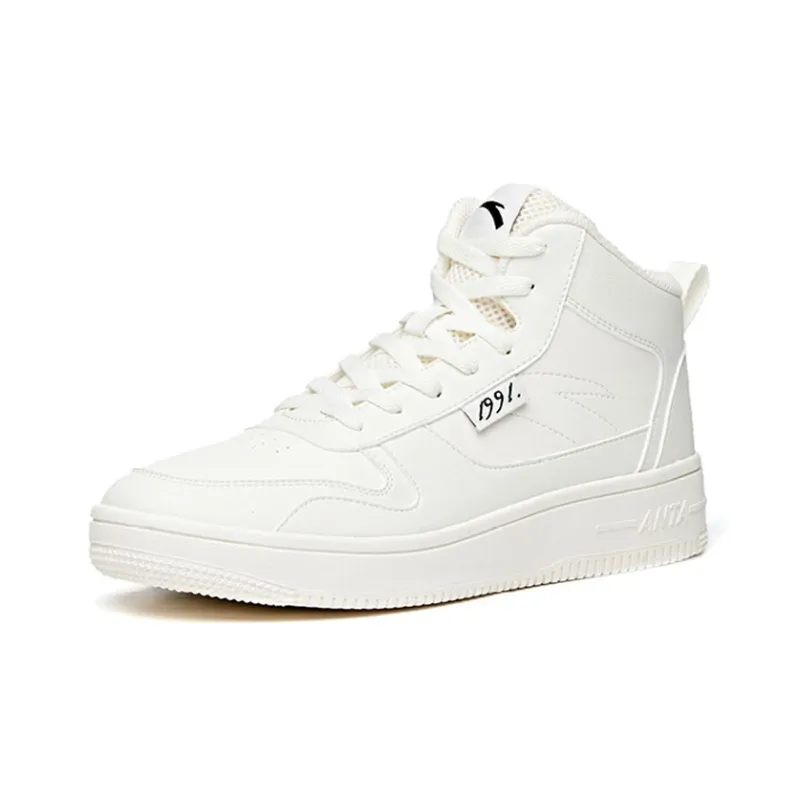Anta Life Collection Slip Resistant Cushioning Wear Resistant Mid Top Skateboard Shoes Women's Pure White-1