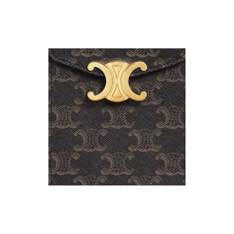 CELINE Triomphe Canvas Cell Phone Pouch Women's Brown-4
