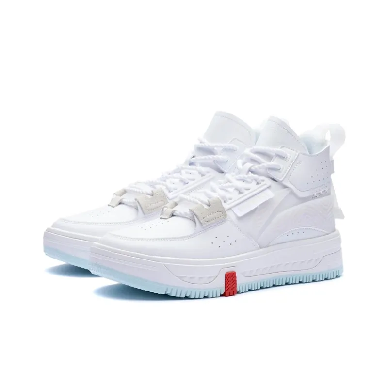 LiNing Anti Slip And Wear Resistant Height Increasing High Top Skateboard Shoes Men's Standard White-2
