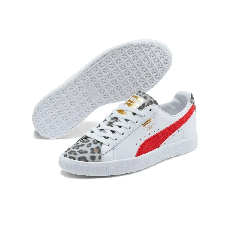 PUMA Clyde Leopard Sneakers White/Red Women's-4