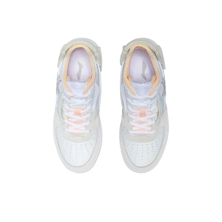 LiNing CF Disordered Anti Slip Wear Resistant Low Top Skateboard Shoes White Gray Pink-5