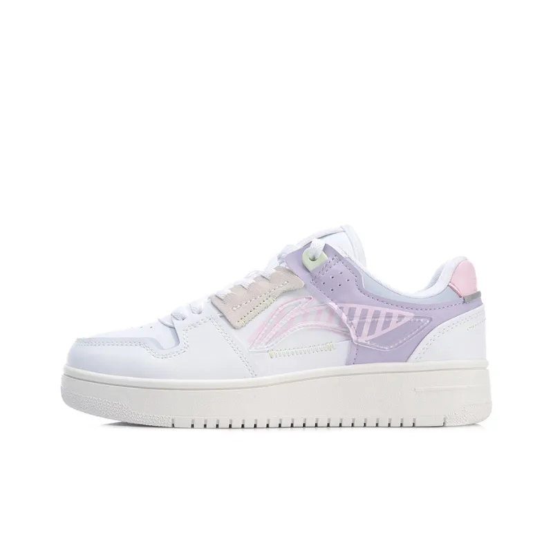 LiNing Tianji Anti-Slip Wear-Resistant Low-Top Skateboard Shoes Women's White Purple-0