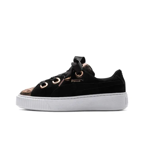 PUMA Platform Skateboard Shoes Women's Low-Top Black/Gold