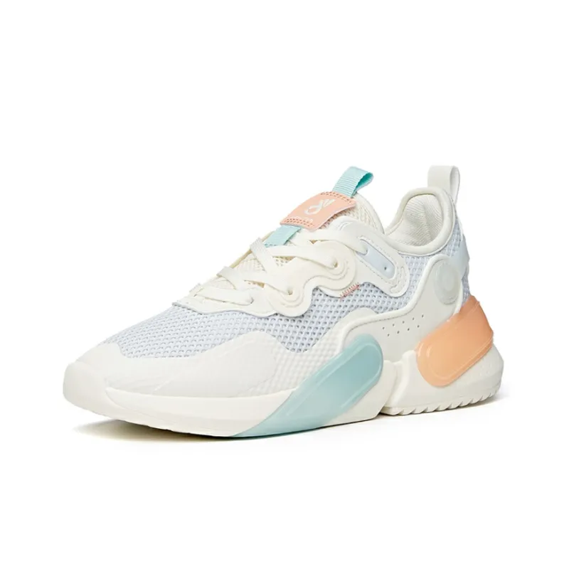ANTA Skateboard Shoes Women's Low Top Light Mist Gray/Ivory White/Nude Pink-1