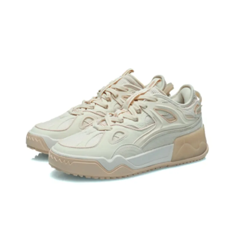 LINING CF Skateboard Shoes Women's Low Top Light Gray Pink/Ice Cream Brown-2