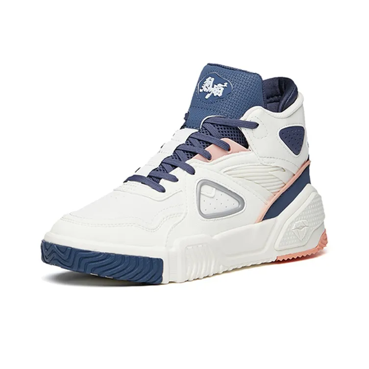 Anta Life Collection Flame Anti Slip Wear Resistant High Top Skateboard Shoes Women's White Blue-2