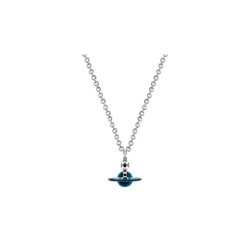 Vivienne Westwood Brass Enamel Crystal Necklaces Unisex Blue Ball/Silver Chain