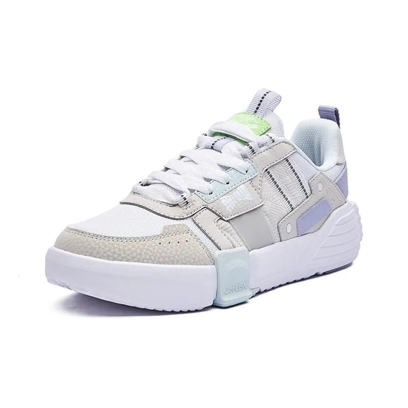 Erke Peerless Master Anti-Slip Wear-Resistant Low-Top Skateboard Shoes Women's White Gray-2