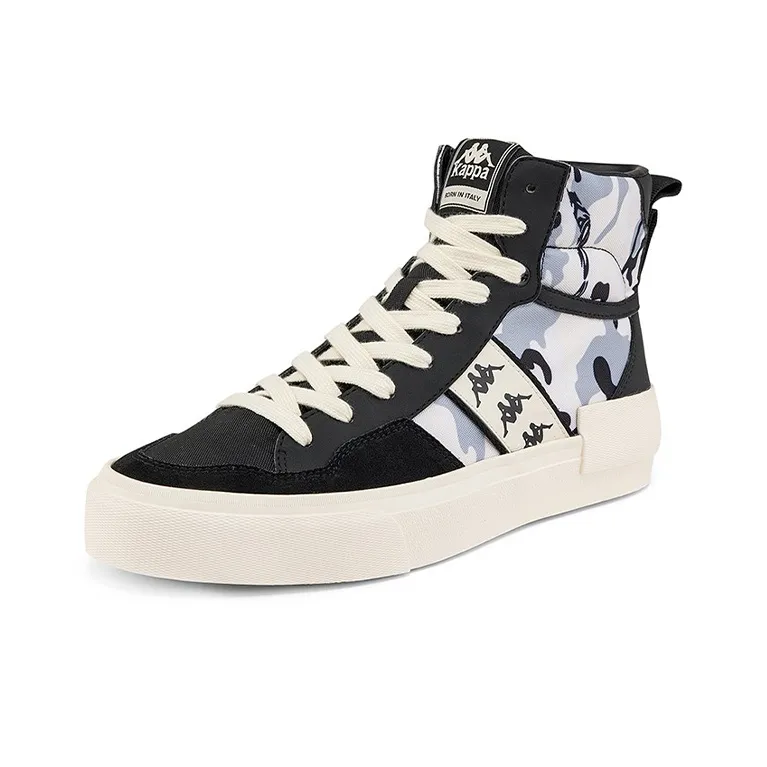 Kappa Wrapping Anti-Slip Shock-Absorbing And Wear-Resistant High-Top Skateboard Shoes Unisex Black White-1
