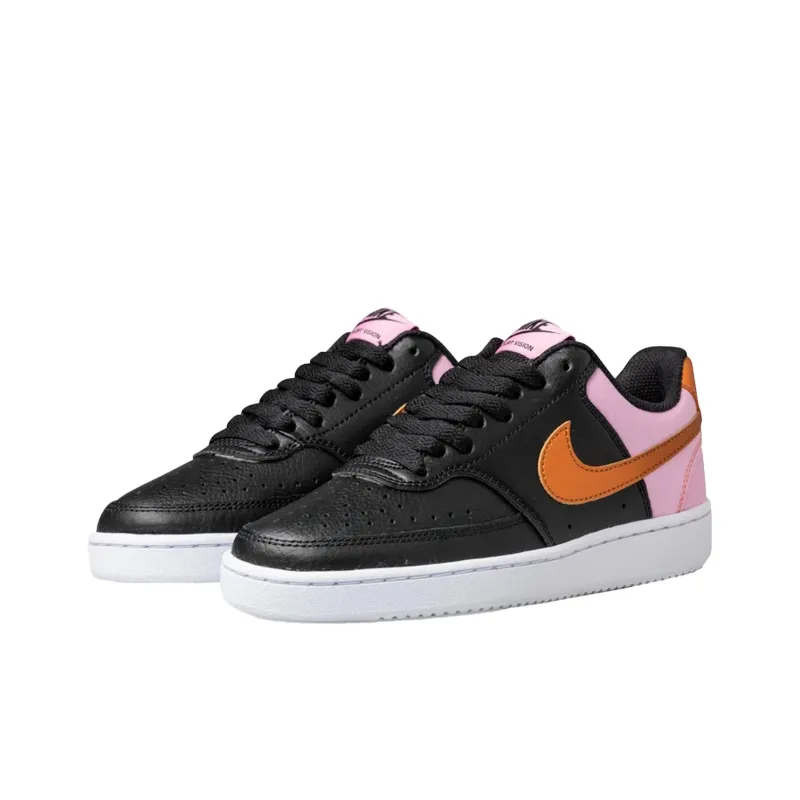Nike Court Vision 1 Slip-Resistant Cushioning Wear-Resistant Low-Top Skateboard Shoes Women's Black Gold Pink-2