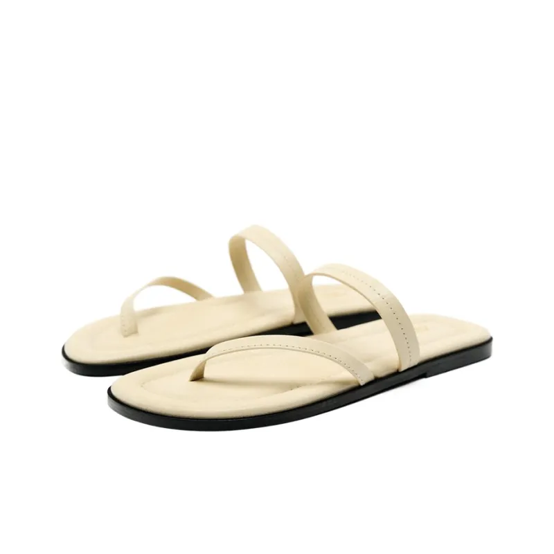 ZARA Rubber Sole Flip Flops Women's Light Beige Yellow-1