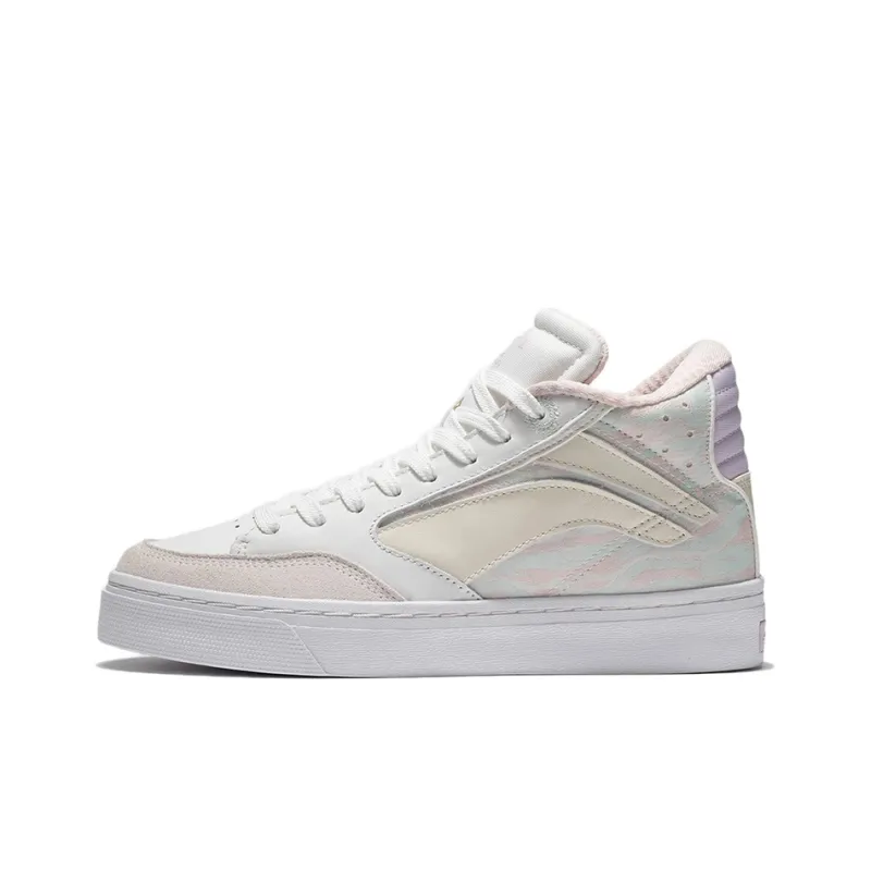 LiNing Wave 180 Anti-Slip And Wear-Resistant Lightweight Mid-Top Skateboard Shoes Women's Champagne White-0