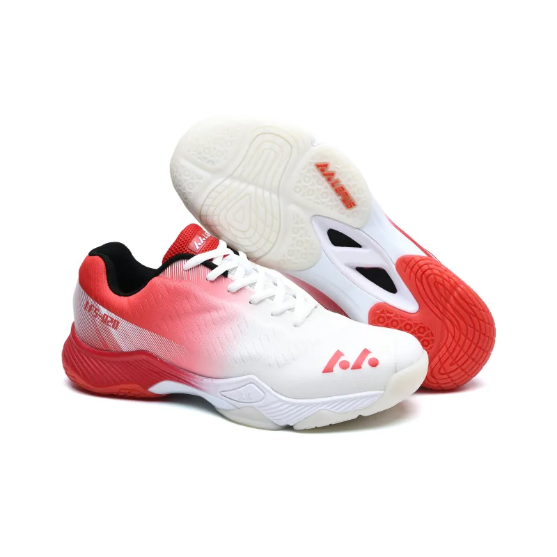 LEFUS Low Top Badminton Shoes Unisex White Red-2