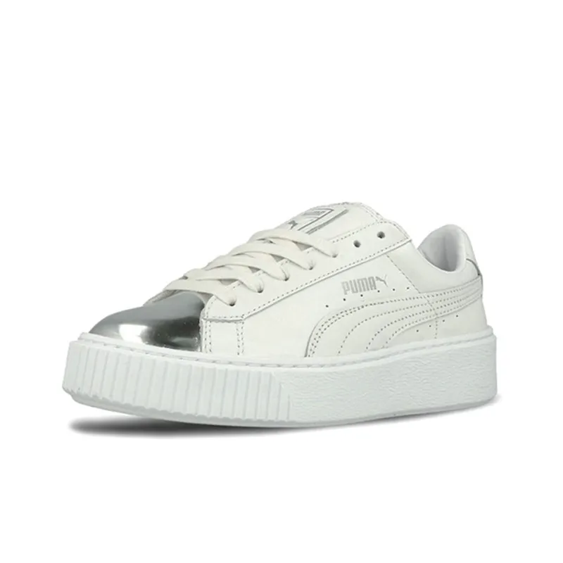 PUMA Basket Skate Shoes 'White Silver' Women's-1