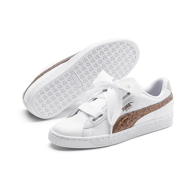 PUMA Basket Heart Glitter Lightweight Balance Low-Top Skateboard Shoes Women's White Rose Gold-4