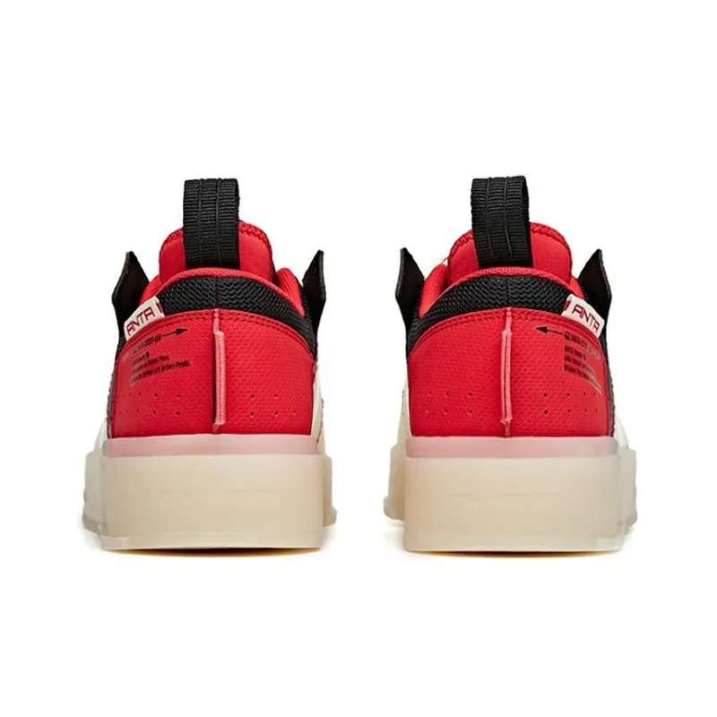 Anta Slip Resistant Cushioning Low Top Skateboard Shoes Men's Red White-3