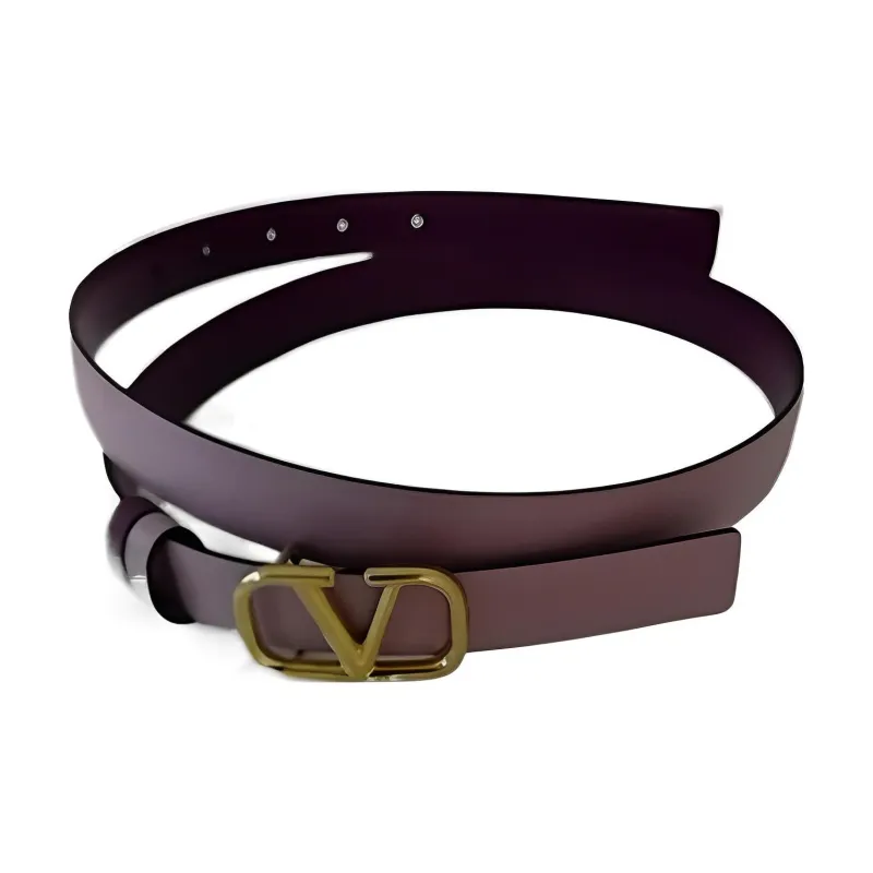 Valentino Classic Letter V Decoration Smooth Buckle Leather Textile Leather Belts Women's Purple-0