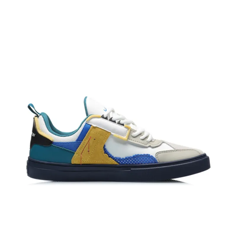 LiNing CF Structure Sequence Anti Slip Wear Resistant Low Top Skateboard Shoes Men's White Blue Yellow-1